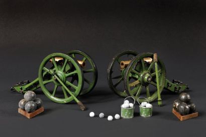 null DEUX MAQUETTES DE CANONS DE CAMPAGNE AUTRICHIENS. Tubes en bronze à deux tourillons,...