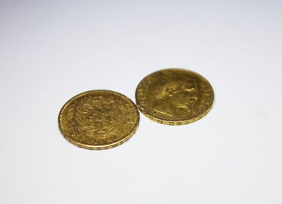 null LOT de deux pièces en or jaune Napoleon III Empereur de 1858 et de1860 Poids...
