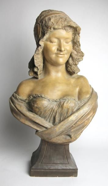 Friedrich GOLDSCHEIDER (1845-1897) Buste de jeune femme Terre cuite Haut: 65 cm