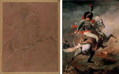Théodore GERICAULT (1791-1824) Dessin préparatoire pour «Le Portrait équestre de...