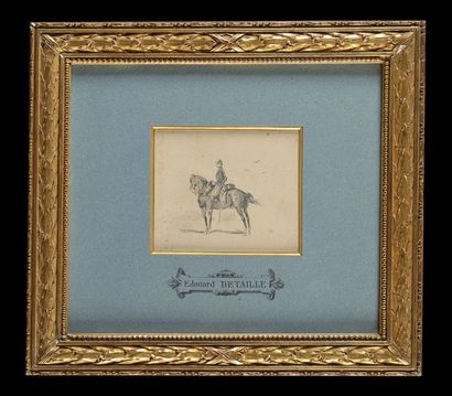 Edouard DETAILLE (1848-1912) «Cavalier aux aguets» Dessin au crayon noir. 10,5 x...