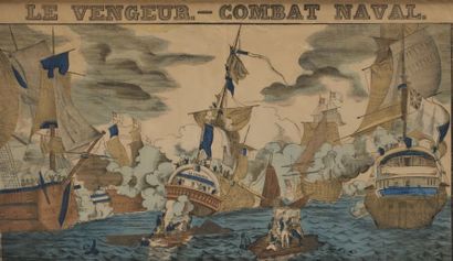 Chéri DUBREUIL (1828-1880) «Combat naval dans la baie d'Aboukir.» Signé en bas à...