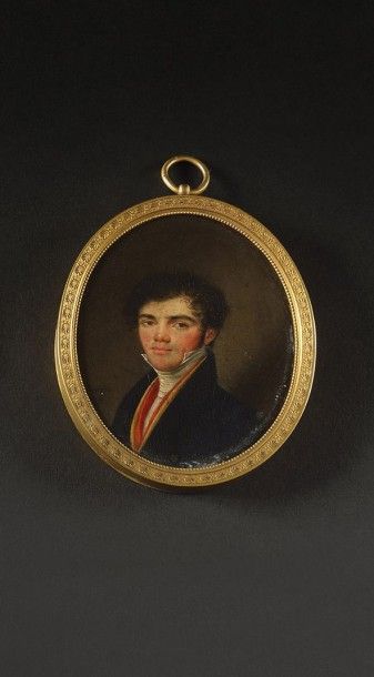 Louis François Charon (1783-1831). Ecole française «Gentilhomme au gilet rouge» Miniature...