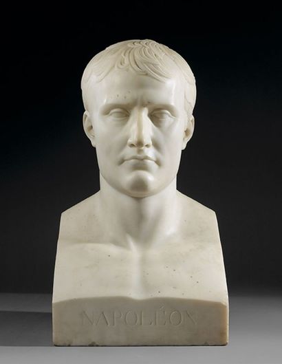 Chaudet, d'après «L'Empereur Napoléon Ier à l'antique» Buste en hermès, en marbre....