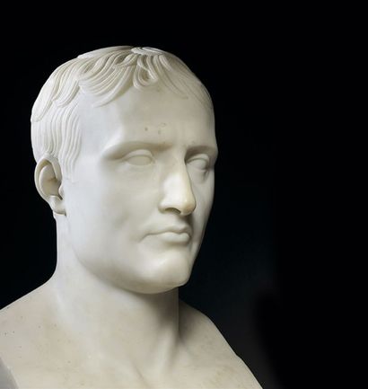 Chaudet, d'après «L'Empereur Napoléon Ier à l'antique» Buste en hermès, en marbre....