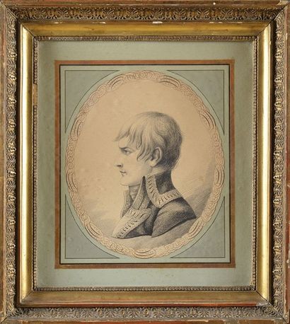 ECOLE FRANCAISE DU XIX siècle « Bonaparte 1er consul» en buste de profil. Dessin...