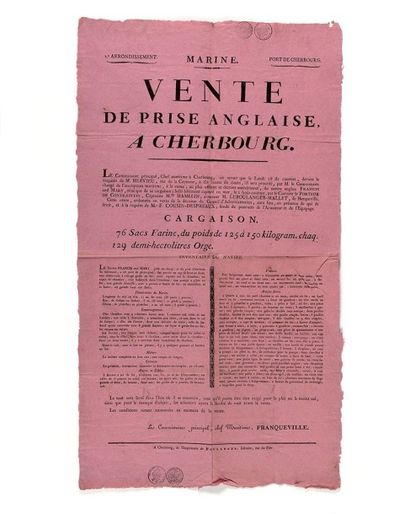 null CORSAIRES. - VENTE DE PRISE ANGLAISE, À CHERBOURG. À Cherbourg, de l'imprimerie...