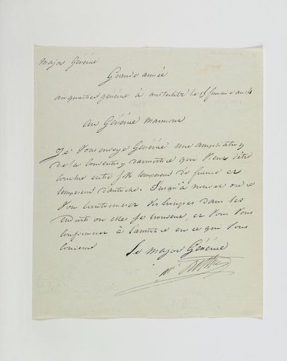 AUSTERLITZ. - BERTHIER (Louis-Alexandre) Lettre signée «Mal Berthier» en qualité...