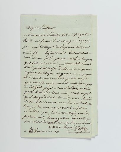 DAVID (Jacques-Louis) Lettre autographe signée du peintre au banquier Jean-Frédéric...
