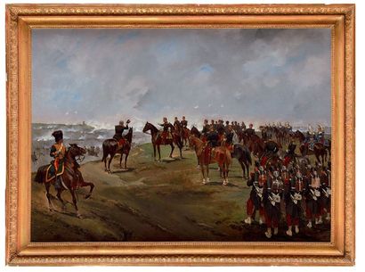 Georges Louis Hyon (1855-) «Napoléon III devant Solférino» Huile sur toile signée...