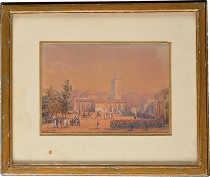 Gaspard GOBAUT (1814-1882) «Campagne du Mexique, rassemblement sur la place du village»...