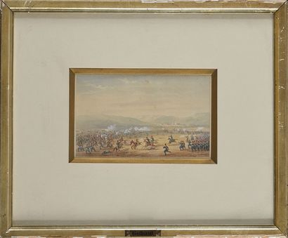 Gaspard GOBAUT (1814-1882) «Bataille de Puebla 5 mai 1862» Aquarelle gouachée signée...