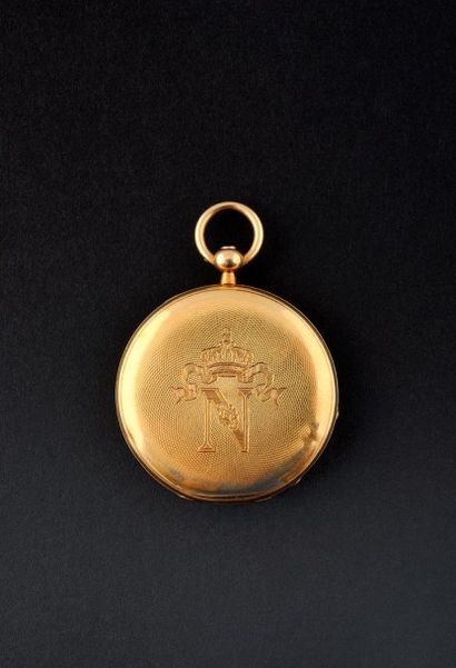 null Present de l'Empereur Napoleon III Montre de poche à clé en or. Cadran émaillé...