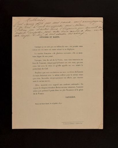 null Déclaration de l'Empereur Napoleon III annotée de la main de l'Impetrarice Eugènie...