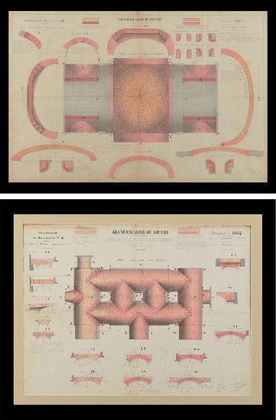 null Deux plans du Louvre: - Plan du «Grand escalier du Louvre» au «rez de chaussé»...