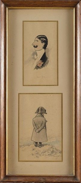 Emmanuel Poire dit Caran d'Ache (1858-1909) Deux caricatures à l'aquarelle: - «le...