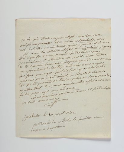 RUSSIE. - BESSIÈRES (Jean-Baptiste) Lettre autographe signée de son initiale, adressée...