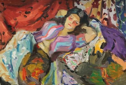 Pierre CORNU (1895-1996) Le sommeil Huile sur toile Signée en bas à droite 38 x 55...