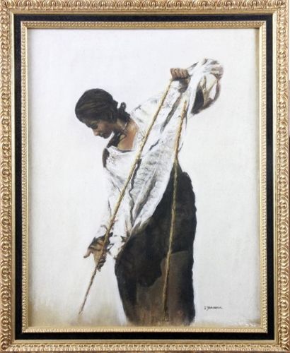 Catherine DAMMERON (XX) Femme au puit Pastel Signé en bas à droite 48 x 37 cm