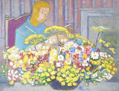 Suzanne TOURTE (1904-1979) Bouquet à la tricoteuse Gouache Signée en bas à droite...