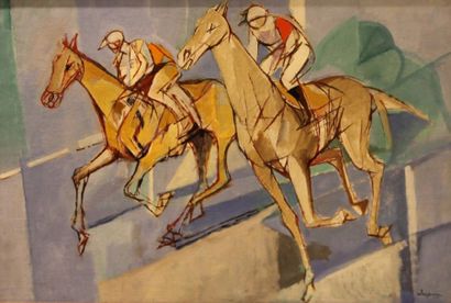 Jacques DESPIERRE (1912-1995) La Course de chevaux Huile sur toile Signée en bas...