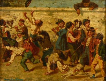 Hugo KAUFFMANN (1808-1889) La Danse Sur sa toile d'origine Signé en bas à gauche...