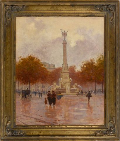 Francis GARAT (1853-?) Attribué à Vue de Paris en 1906, Place de la Bastille Sur...