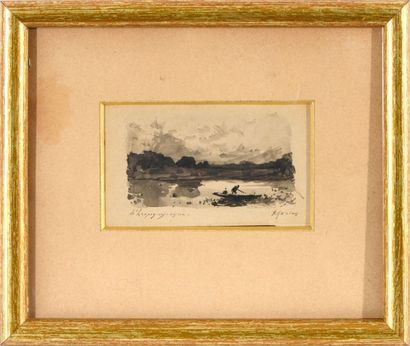 Henri Joseph HARPIGNIÈS (1819-1916) Paysages Paire de lavis Signés en bas à gauche...