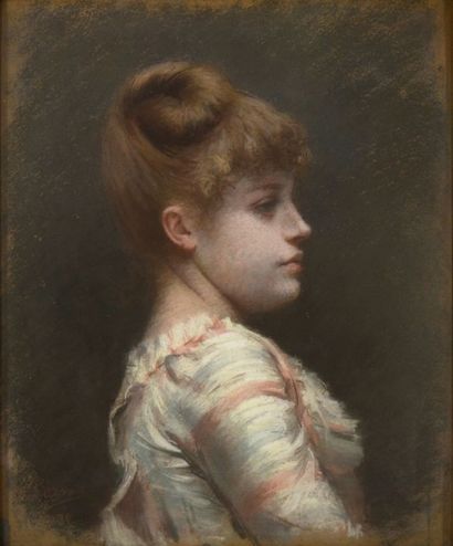 Ecole FRANCAISE, 1885, A. BERNARD*** Portrait de jeune femme Pastel Signé et daté...