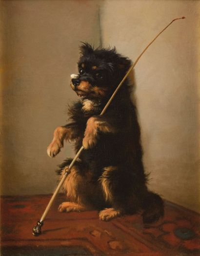 ECOLE FRANCAISE DU XIXème siècle Le chien savant Sur sa toile d'origine 41 x 32 cm...