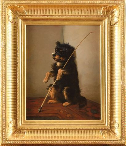 ECOLE FRANCAISE DU XIXème siècle Le chien savant Sur sa toile d'origine 41 x 32 cm...
