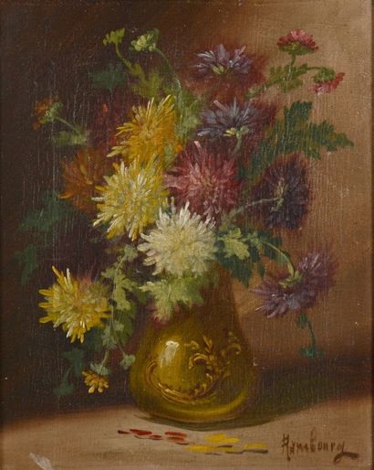 RAMBOURG (XIXème siècle) Nature morte aux chrysanthèmes Sur sa toile d'origine Signé...