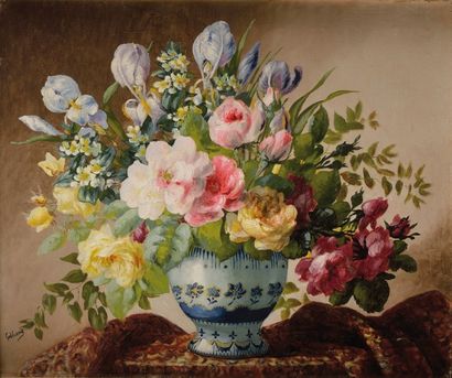 Emile GODCHAUX (1860-1938) Bouquet de fleurs Sur sa toile d'origine Signé en bas...