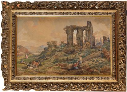 Louis Désirée THIENON (1812-c.1884) Vue de ruines de l'Abbaye de Neath dans le Pays...