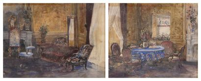 Louis BOULANGER (1806-1867) Scènes d'intérieur au Château de Lorez le Bocage (Seine...