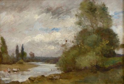 Paul Désiré TROUILLEBERT (1829-1900) Bord de rivière Sur sa toile d'origine Signé...