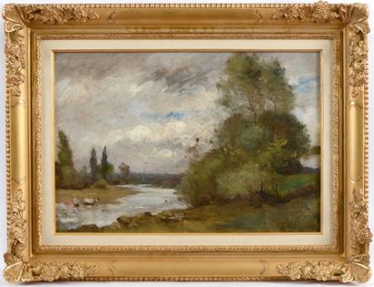 Paul Désiré TROUILLEBERT (1829-1900) Bord de rivière Sur sa toile d'origine Signé...