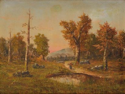Camille MAGNUS (1850-?) Fagotière en forêt Sur sa toile d'origine Signé en bas à...