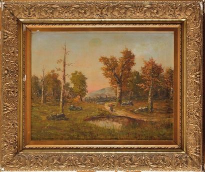 Camille MAGNUS (1850-?) Fagotière en forêt Sur sa toile d'origine Signé en bas à...