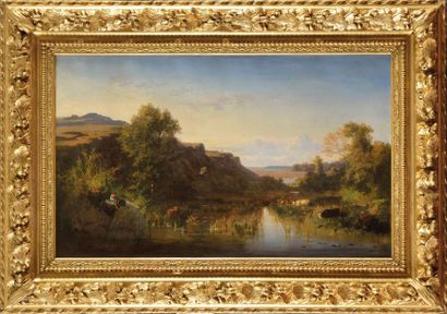 Pierre THUILLIER (1799-1858) Paysage d'Italie Sur sa toile d'origine Signé en bas...