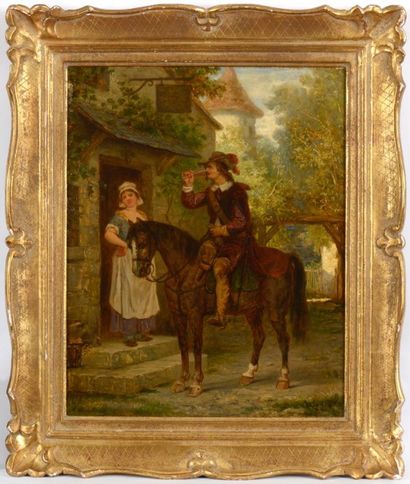 Antony SERRES (1828-1898) La halte du cavalier Huile sur panneau Signé en bas à gauche...