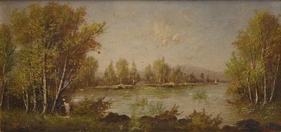 G. CAUVEZ (XIX-XXème siècle) Paysanne en sous-bois Sur sa toile d'origine Signé en...