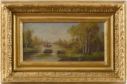 RODIN (XIXème siècle) Paysage de rivière Deux huiles sur toile formant pendant Signées...