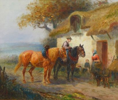 Eugène PECHAUBES (1890-1967) Le départ pour les champs Sur sa toile d'origine Signé...