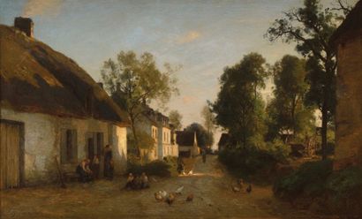Eugène Antoine S. LAVIEILLE (1820-1889) Chemin de Marolles à Précy sur Marne, soirée...