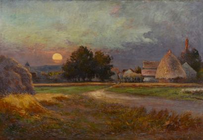 Alphonse Henri MAZARD (1865-1939) Chaumières au soleil couchant Sur sa toile d'origine...