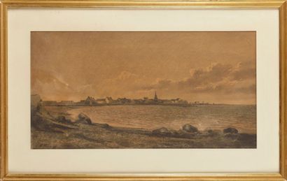 Auguste ALLONGE (1833-1898) La Bretagne, bord de mer Fusain sur papier bistre Signé...