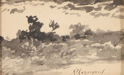 Henri Joseph HARPIGNIÈS (1819-1916) Paysage Lavis Signé en bas à droite 5,5 x 9 cm...