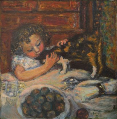 Pierre Bonnard, 1867-1947 Petite fille au chat, Renée Terrasse, 1899 Huile sur carton...