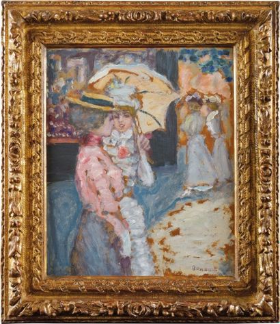 Pierre Bonnard, 1867-1947 La promenade, 1900 Huile sur carton Signé et daté en bas...